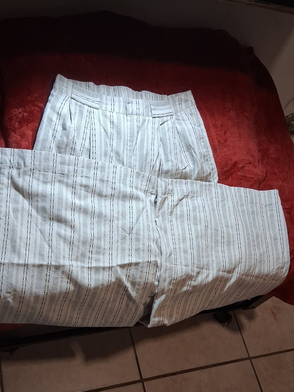Mustard Seed Light Blue & White Wide-Leg Striped Pants